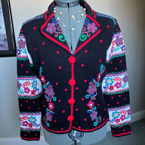 Price firm- Michael Simon S Embroidered Beaded Sweater Cardigan Christmas gift - Picture 1 of 9